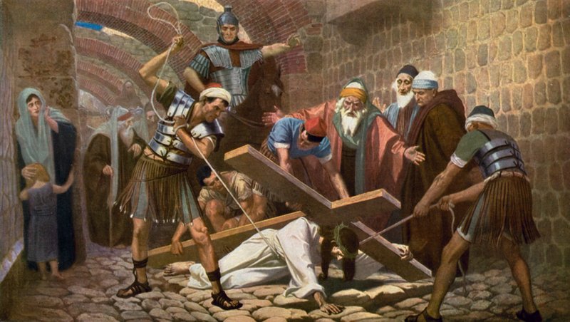 Jesus faller för andra gången när han bär sitt kors av Unbekannt Unbekannt