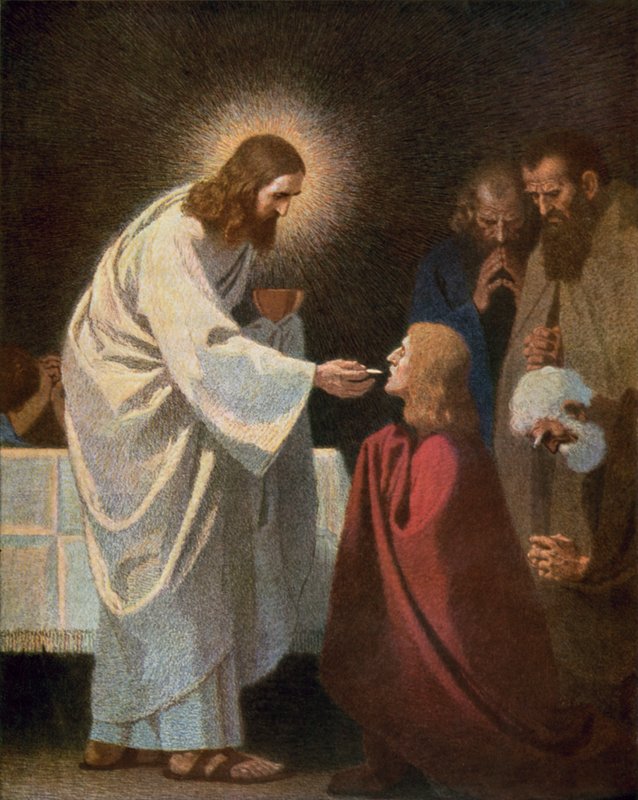 Jesus ger nattvarden till Johannes av Unbekannt Unbekannt