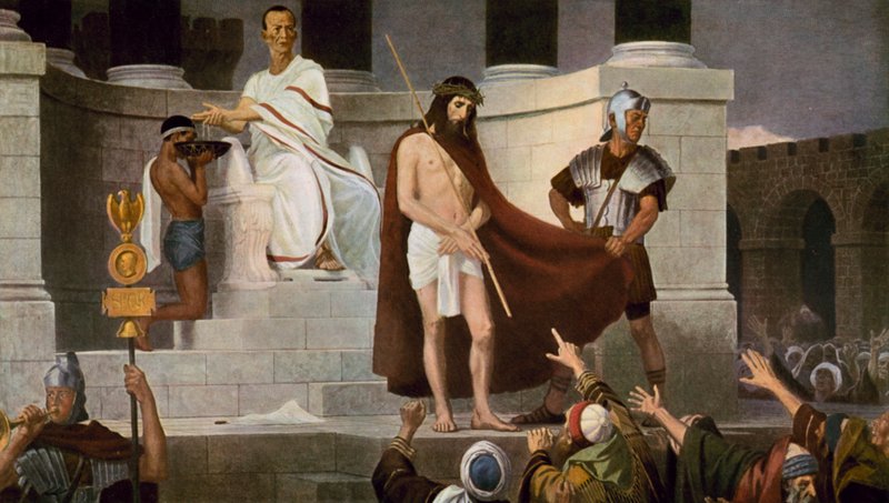 Pontius Pilatus tvättade sina händer efter att ha dömt Jesus till döden av Unbekannt Unbekannt
