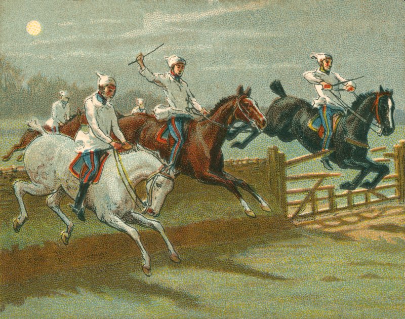 Races Historic and Modern, The First Steeplechase på rekord, med ursäkt till H Alken av Unbekannt Unbekannt