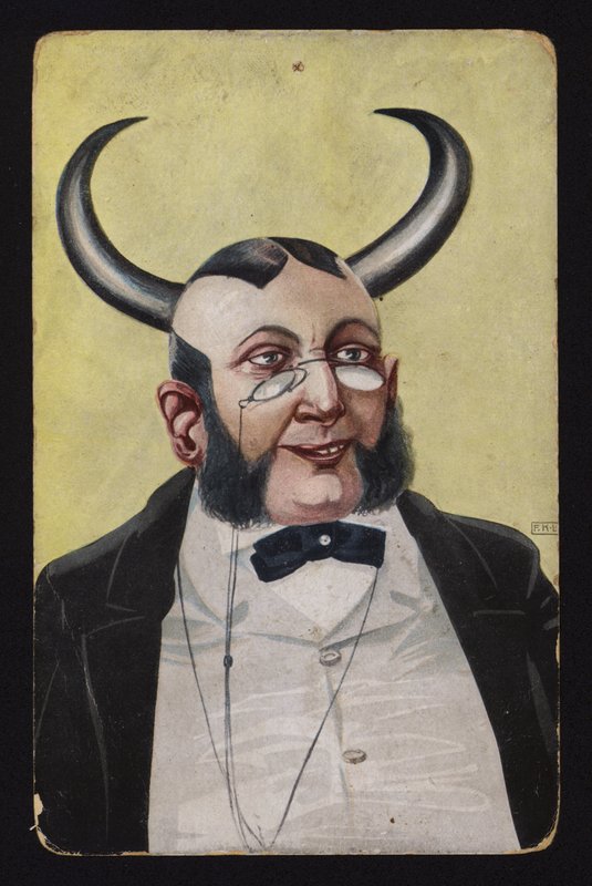 Man med djävulen eller demonens horn (färg litho) av Josef Eberz