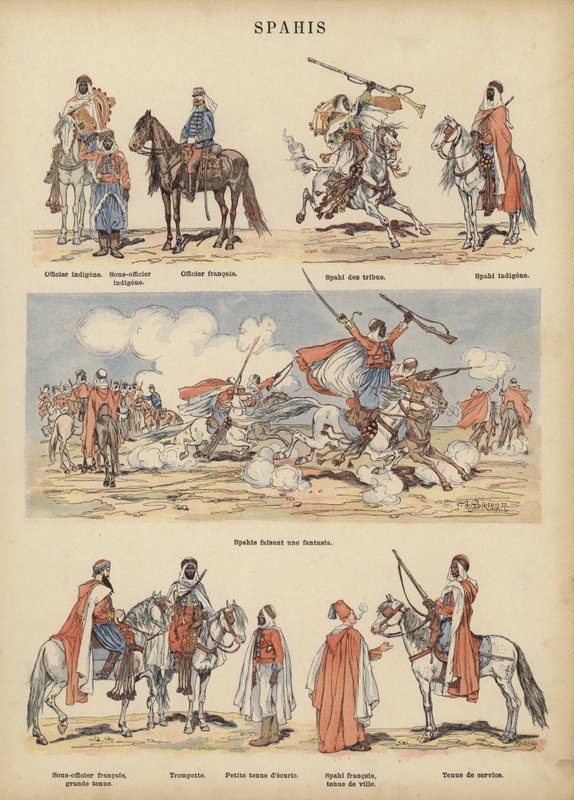Spahis, koloniala soldater från den franska armén (färg litho) av Victor Armand Poirson