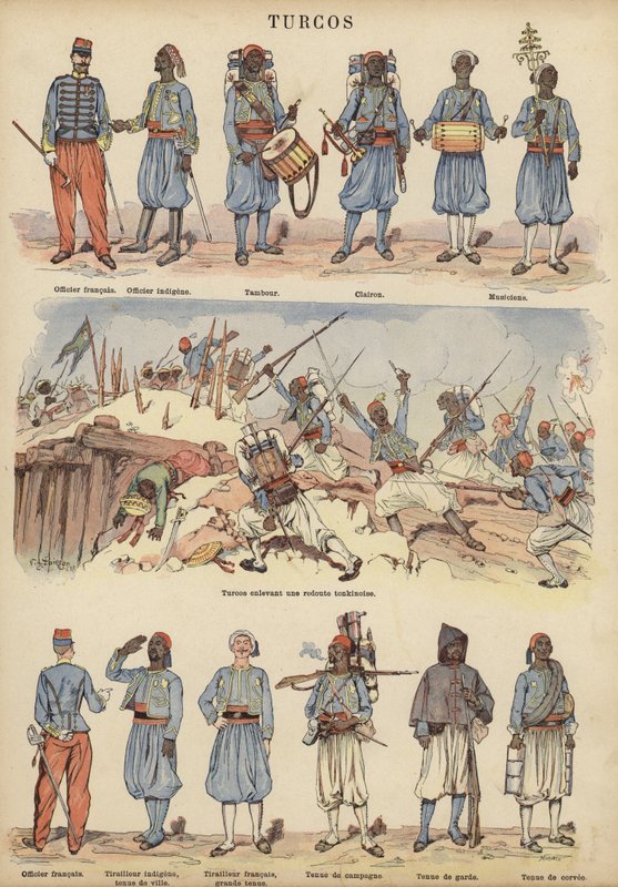 Turcos, koloniala soldater från den franska armén (färg litho) av Victor Armand Poirson