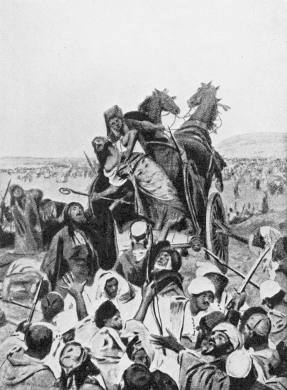 Slaget vid Ramoth-Gilead 853 f.Kr. (litografi) av Vaclav (1851 1901) (after) Brozik