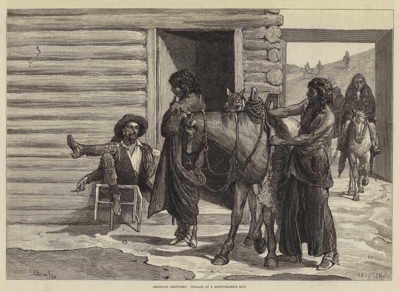 Amerikanska skisser, indianer vid en gömma - Tradarens hydda av Valentine Walter Lewis Bromley