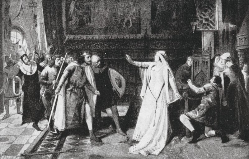 Maria de Molina avvisar adelsmännen (litografi) av Vicente Borras Abella