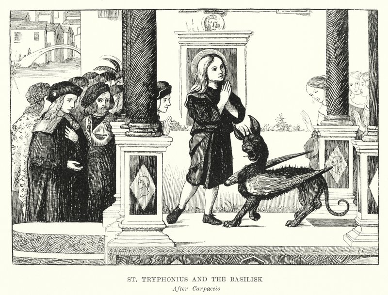St Tryphonius och basilisken (gravyr) av Vittore (after) Carpaccio