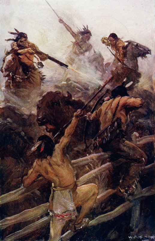 På nära håll med buffeln (färg litho) av W.R.S. (after) Stott