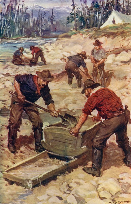 Guldtvätt på stranden av Frazer (färg litho) av W.R.S. (after) Stott