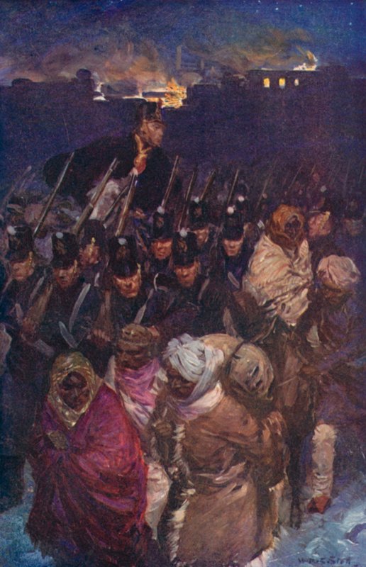 Den brittiska arméns reträtt från Kabul (färg litho) av W.R.S. (after) Stott