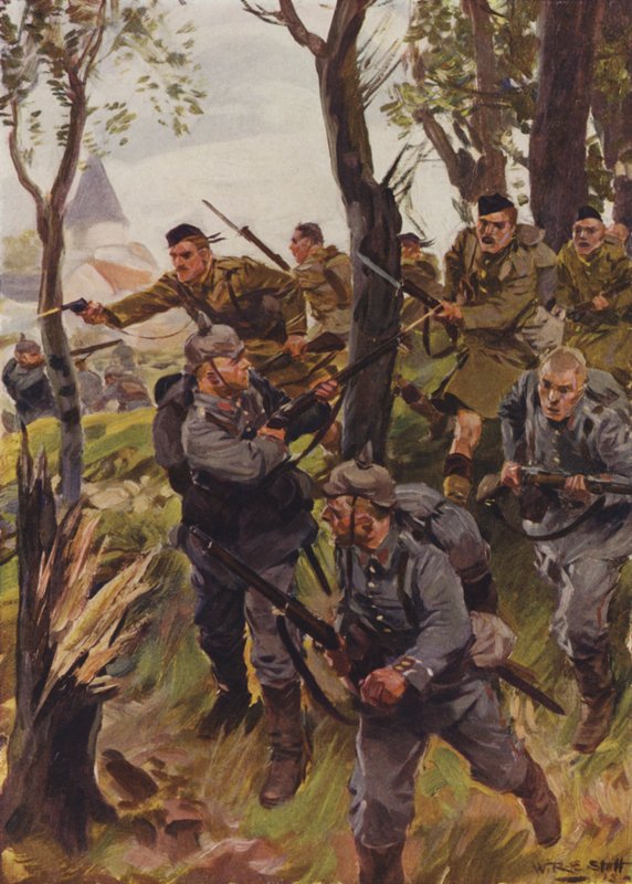 Seaforth Highlanders slår ut fienden (färg litho) av W.R.S. (after) Stott