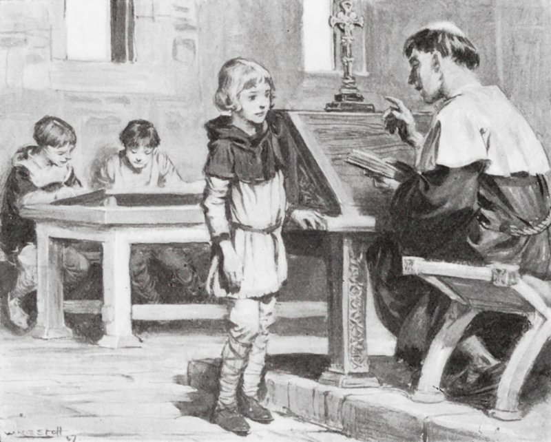 Unge Cuthbert i skolan (litografi) av W.R.S. (after) Stott