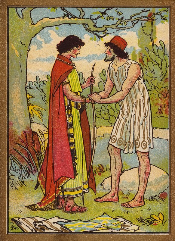 David och Jonathan (färglitografi) av W.S. Stacey