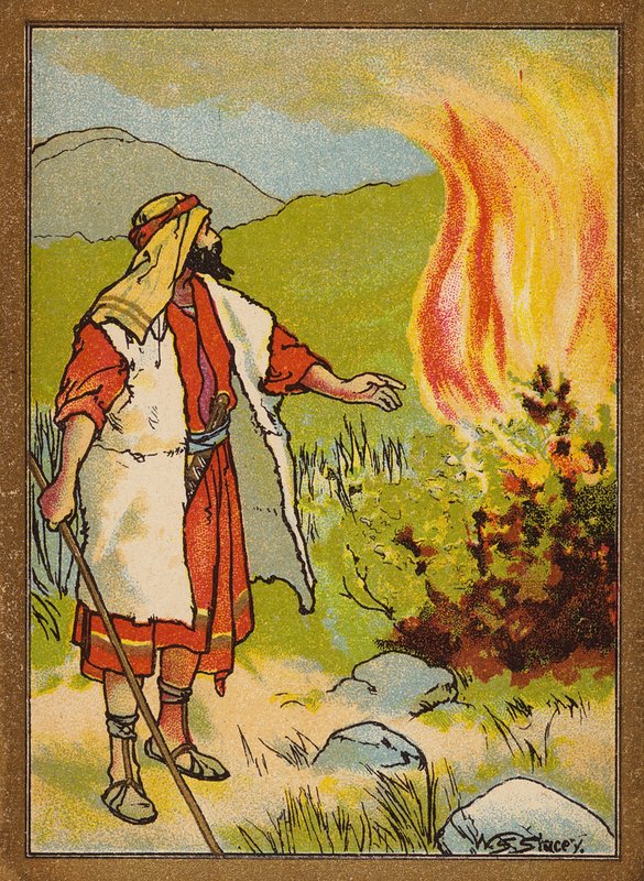 Moses och den brinnande busken (färglitografi) av W.S. Stacey