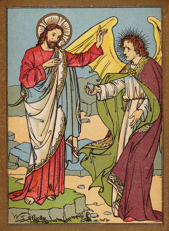 Jesu frestelse (färglitografi) av W.S. Stacey