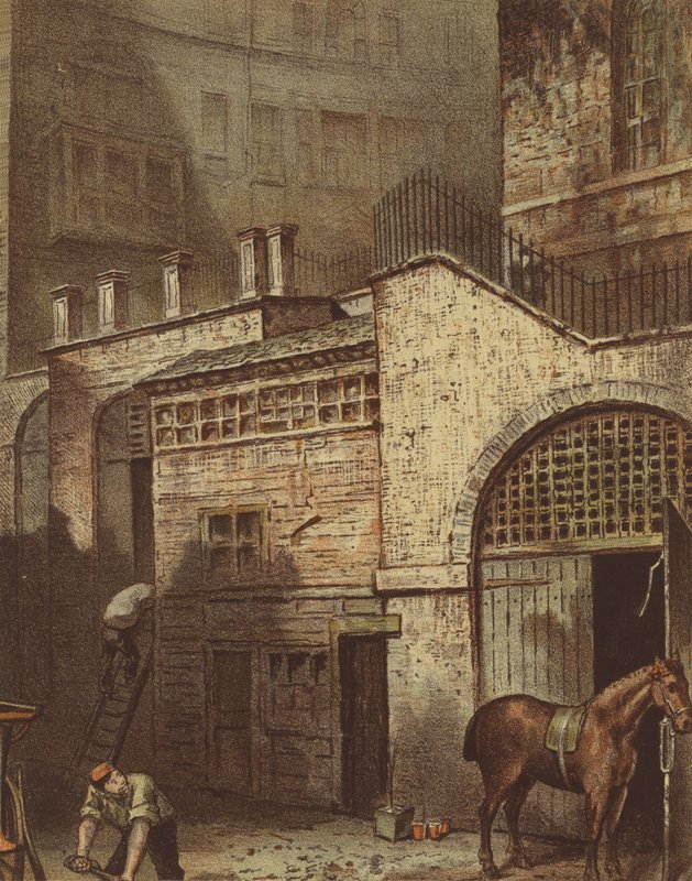 Byggnader och trappor, botten av Salisbury Street, Adelphi, Strand (chromolitho) av Waldo Sargeant