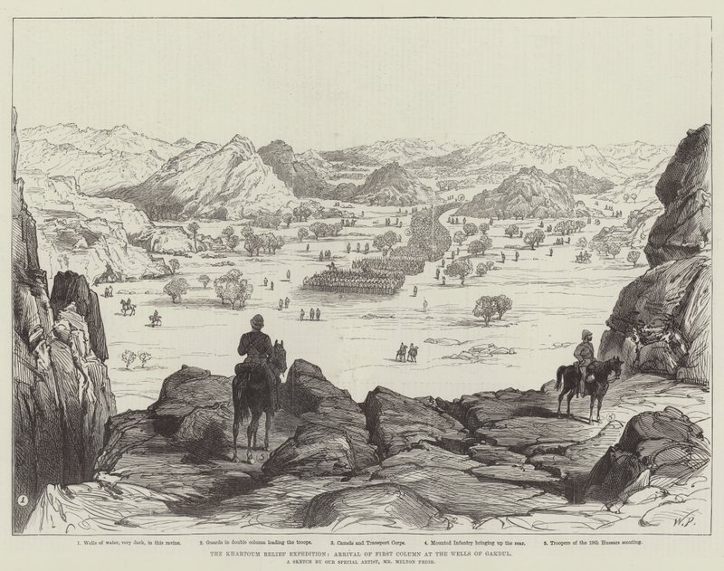 Khartoum Relief Expedition, ankomst av första kolumnen vid brunnarna i Gakdul av Walter Paget