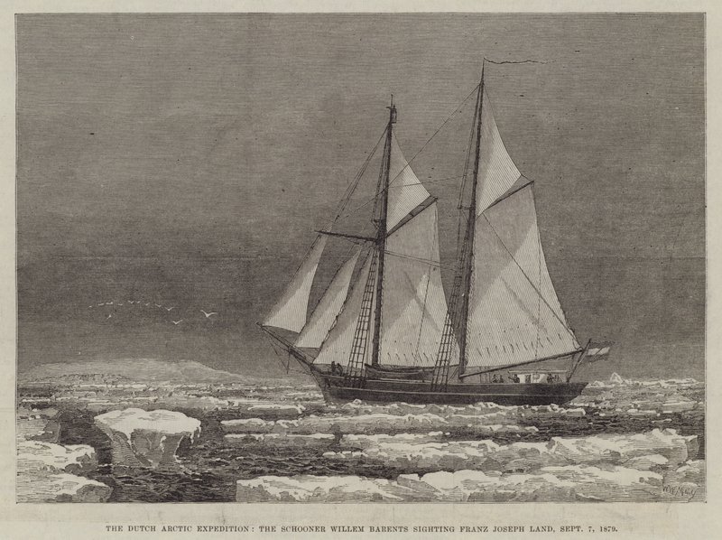 Den holländska arktiska expeditionen, skonaren Willem Barents iakttagande av Franz Josephs land, 7 september 1879 av Walter William May
