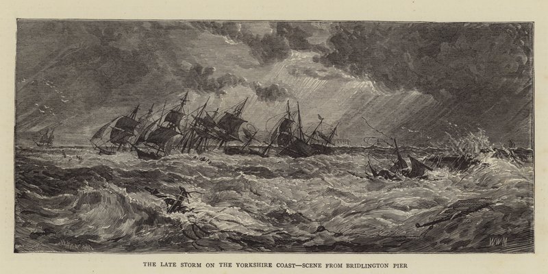 The Late Storm på Yorkshire Coast, scen från Bridlington Pier av Walter William May