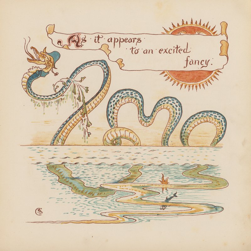Illustration till Pothooks and Perseverance av Walter Crane (färglitografi) av Walter (after) Crane