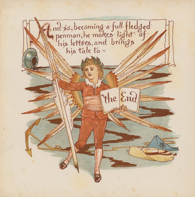 Illustration till Pothooks and Perseverance av Walter Crane (färglitografi) av Walter (after) Crane