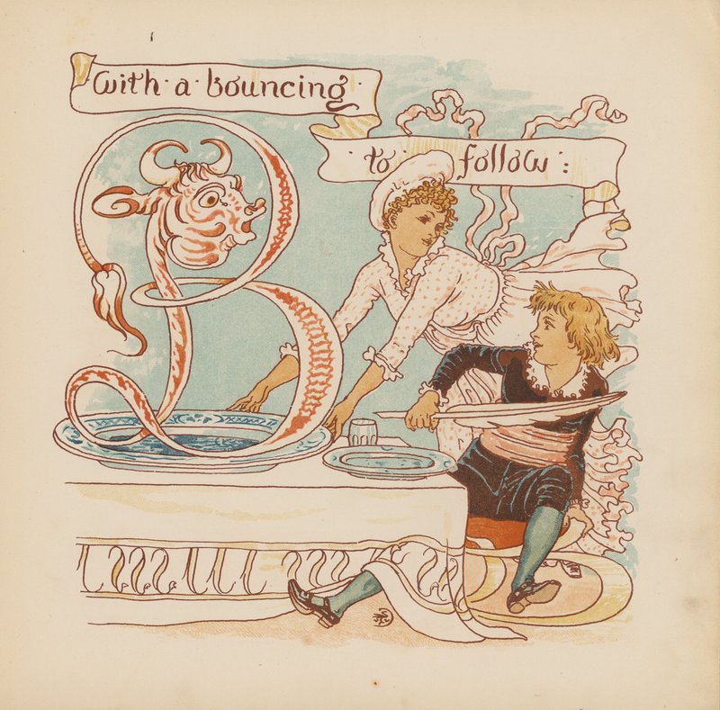 Illustration till Pothooks and Perseverance av Walter Crane (färglitografi) av Walter (after) Crane