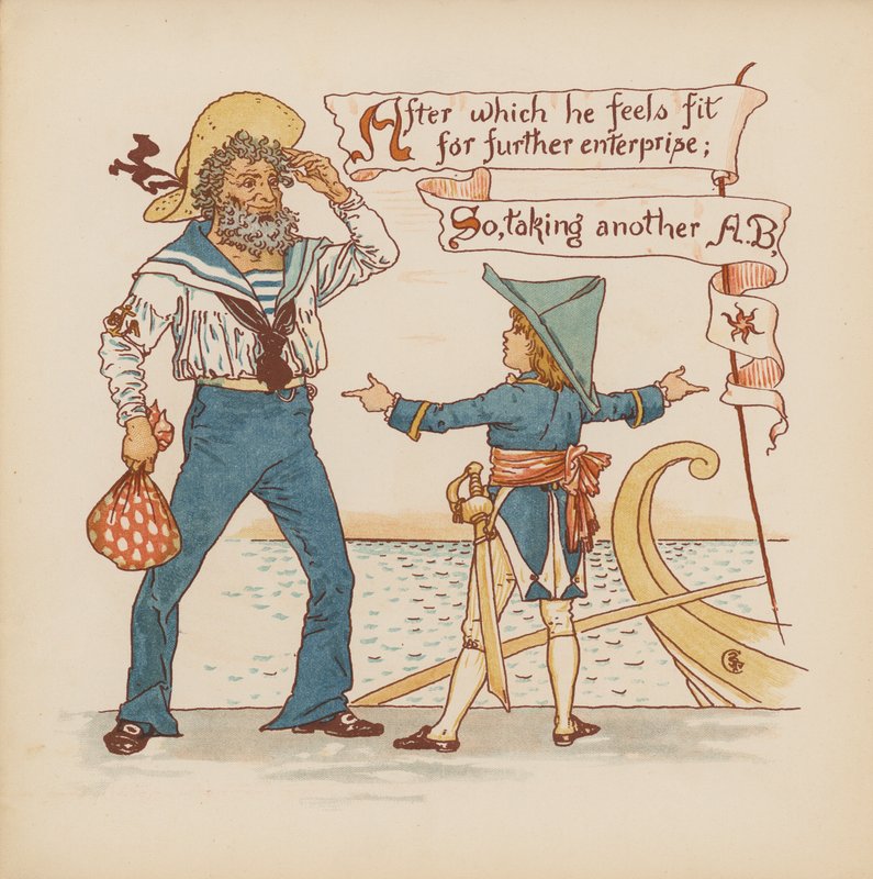 Illustration till Pothooks and Perseverance av Walter Crane (färglitografi) av Walter (after) Crane
