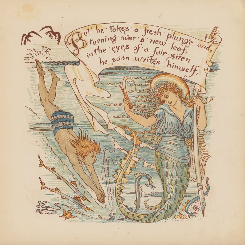 Illustration till Pothooks and Perseverance av Walter Crane (färglitografi) av Walter (after) Crane