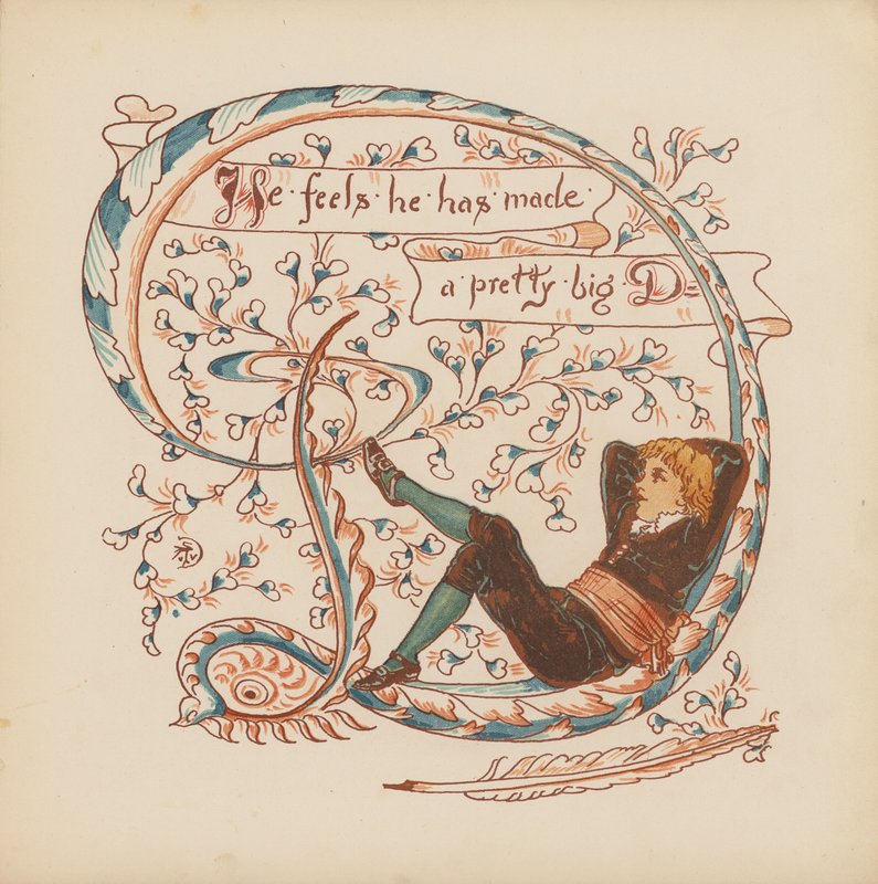 Illustration till Pothooks and Perseverance av Walter Crane (färglitografi) av Walter (after) Crane