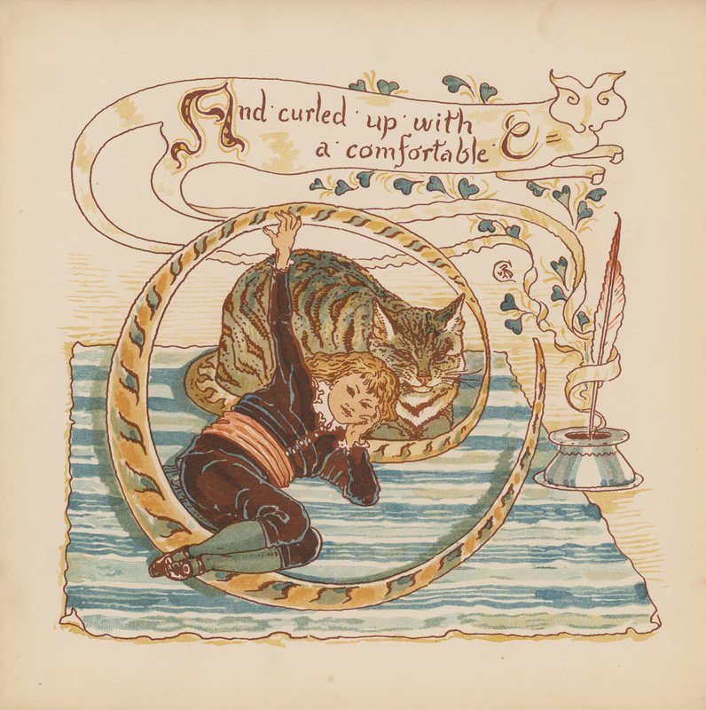 Illustration till Pothooks and Perseverance av Walter Crane (färglitografi) av Walter (after) Crane
