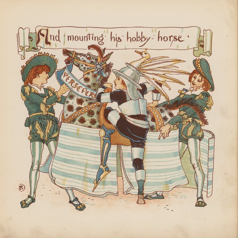 Illustration till Pothooks and Perseverance av Walter Crane (färglitografi) av Walter (after) Crane