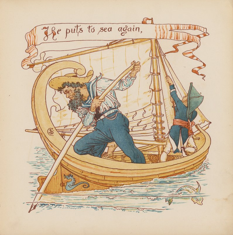 Illustration till Pothooks and Perseverance av Walter Crane (färglitografi) av Walter (after) Crane