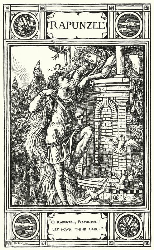 Rapunzel (gravyr) av Walter (after) Crane