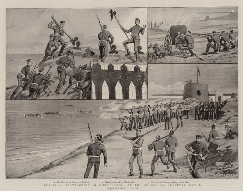 Praktisk undervisning i fältskjutning vid Musketryskolan, Hythe av Walter Charles Horsley