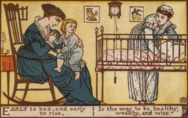 Tidigt till sängs och tidigt att gå upp (färg litho) av Walter Crane