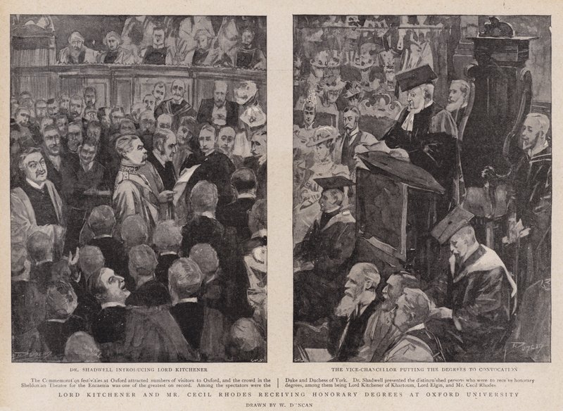 Lord Kitchener och Mr Cecil Rhodes tar emot hedersgrader vid Oxford University av Walter Duncan