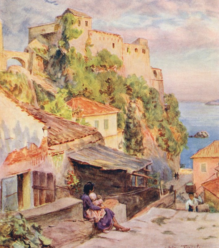 Castelnuovo, Boka Kotorska-bukten (färglitografi) av Walter Frederick Roofe Tyndale