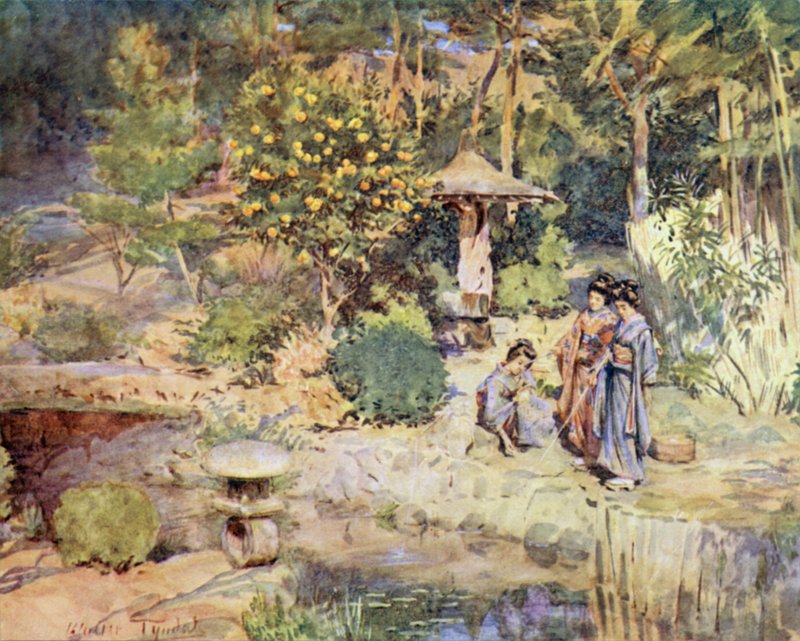 Fiske efter guldfisk på en vinterfest, Atami av Walter Frederick Roofe Tyndale