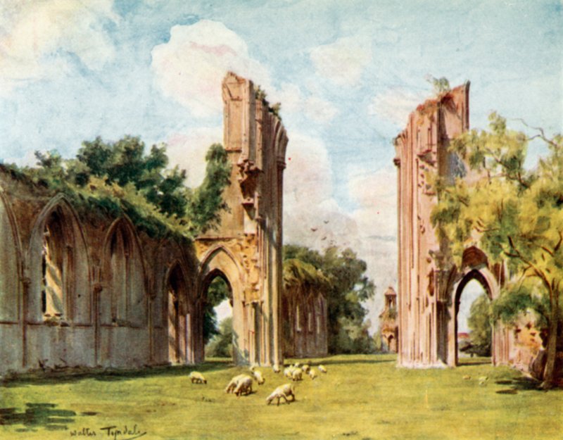 Glastonbury Abbey (lito i färg) av Walter Frederick Roofe Tyndale