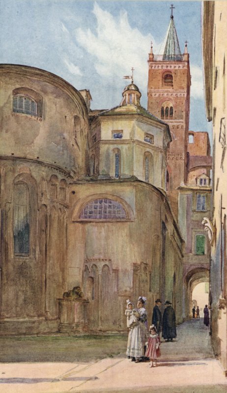 Romansk kyrka, Albenga, Italien (färg litho) av Walter Frederick Roofe Tyndale
