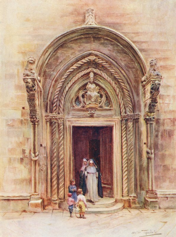 Dörröppningen till Duomo di Curzola (färglitografi) av Walter Frederick Roofe Tyndale