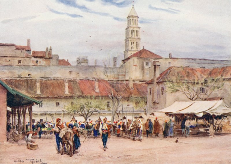 Marknaden i Spalato (färglitografi) av Walter Frederick Roofe Tyndale