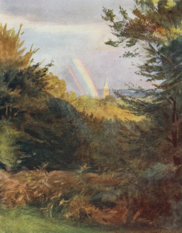 The New Forest: Lyndhurst Church från Emery Down (färg litho) av Walter Frederick Roofe Tyndale