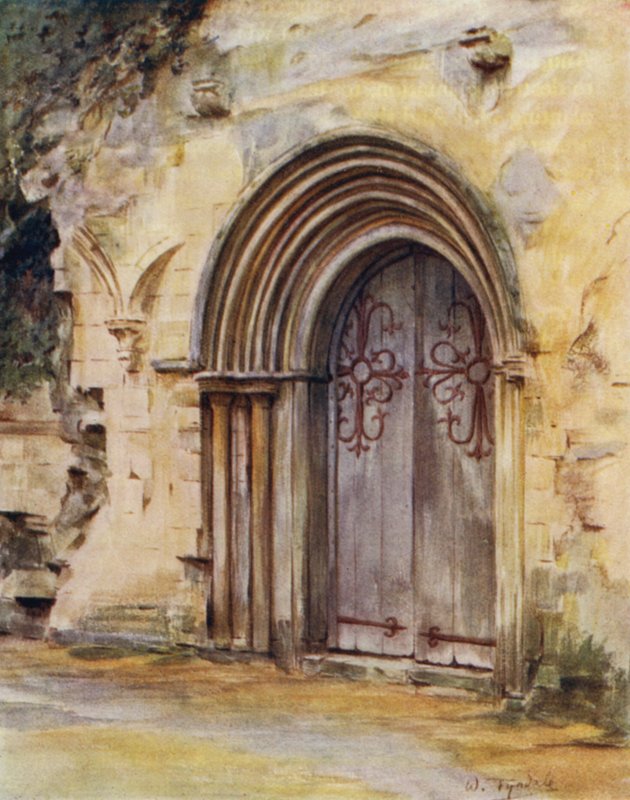 The New Forest: The Door of the Refectory, Beaulieu Abbey (färg litho) av Walter Frederick Roofe Tyndale