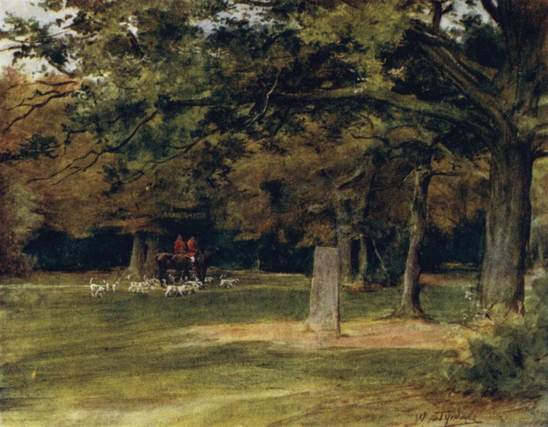The New Forest: The Rufus Stone (färg litho) av Walter Frederick Roofe Tyndale