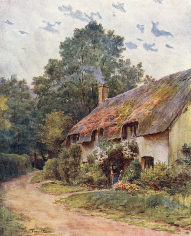 Wessex: En typisk stuga i Wessex (färglitografi) av Walter Frederick Roofe Tyndale