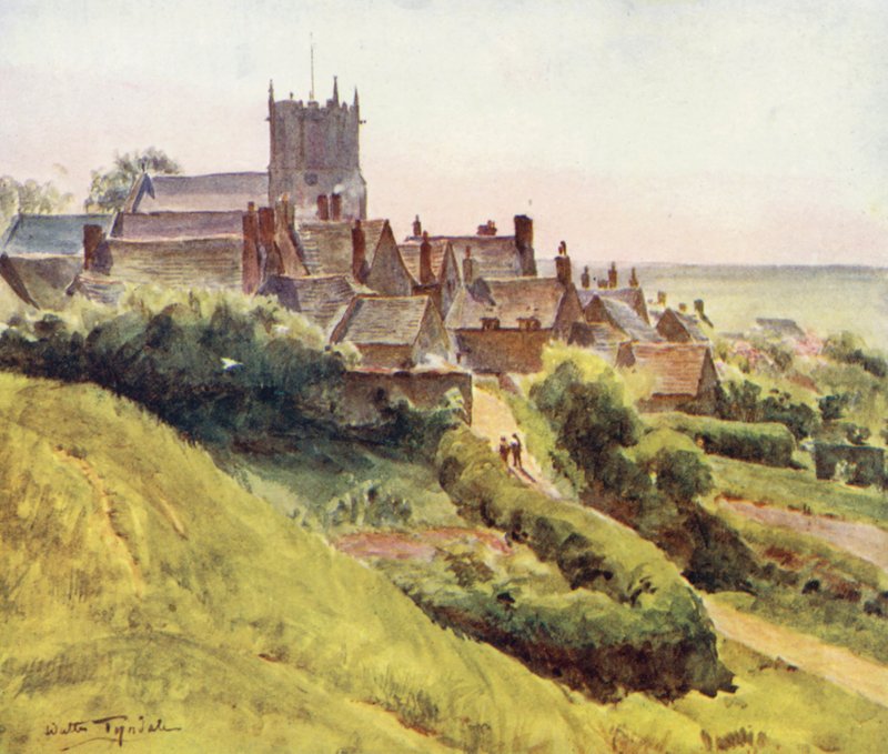 Wessex: Corfe från slottets sluttningar (färglitografi) av Walter Frederick Roofe Tyndale