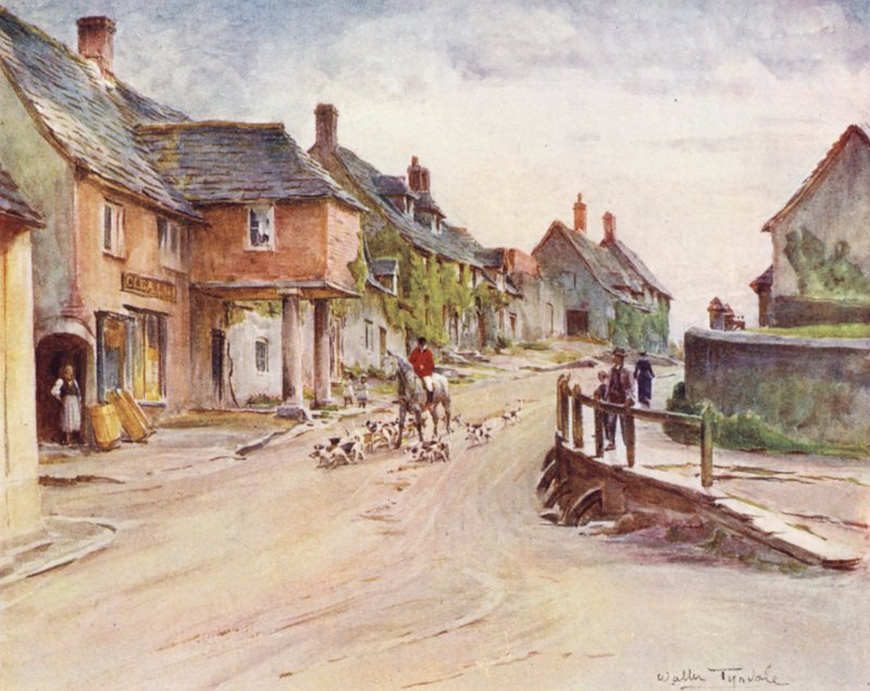 Wessex: East Street, Corfe Castle (färglitografi) av Walter Frederick Roofe Tyndale