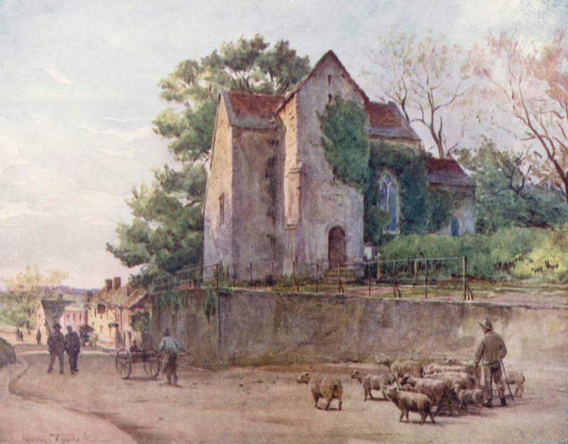 Wessex: Den saxiska kyrkan i Wareham (färglitografi) av Walter Frederick Roofe Tyndale