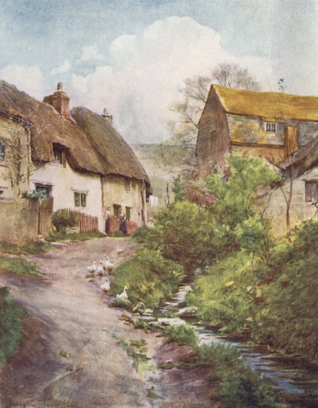 Wessex: Kvarnstugorna vid Sutton Poyntz, nära Weymouth (färglitografi) av Walter Frederick Roofe Tyndale